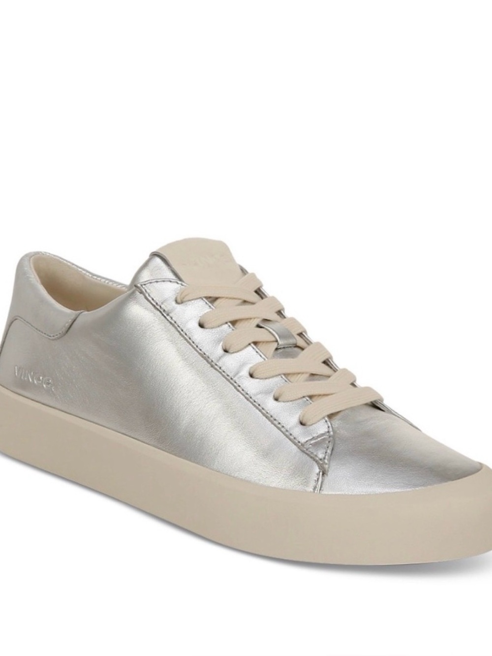 Vince Gabi Metallic Silver Leather Low-Top Sneaker Women’s Size 9.